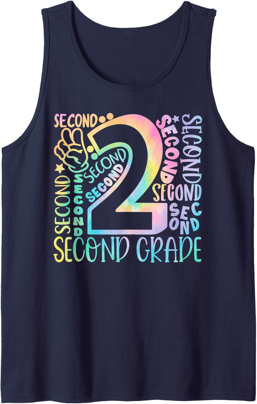 2nd Grade Typography Team Tie Dye Back to School Teacher Kid Sleeveless Tank Top - Navy Blue