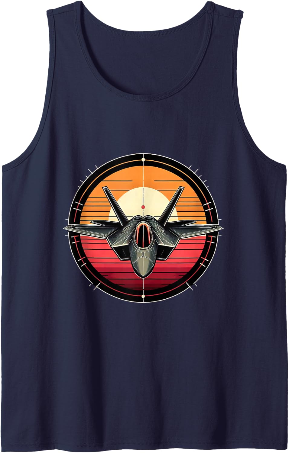 F-22 Raptor Fighter Jet Silhouette Sunset Military Aviation Tank Top - Navy Blue