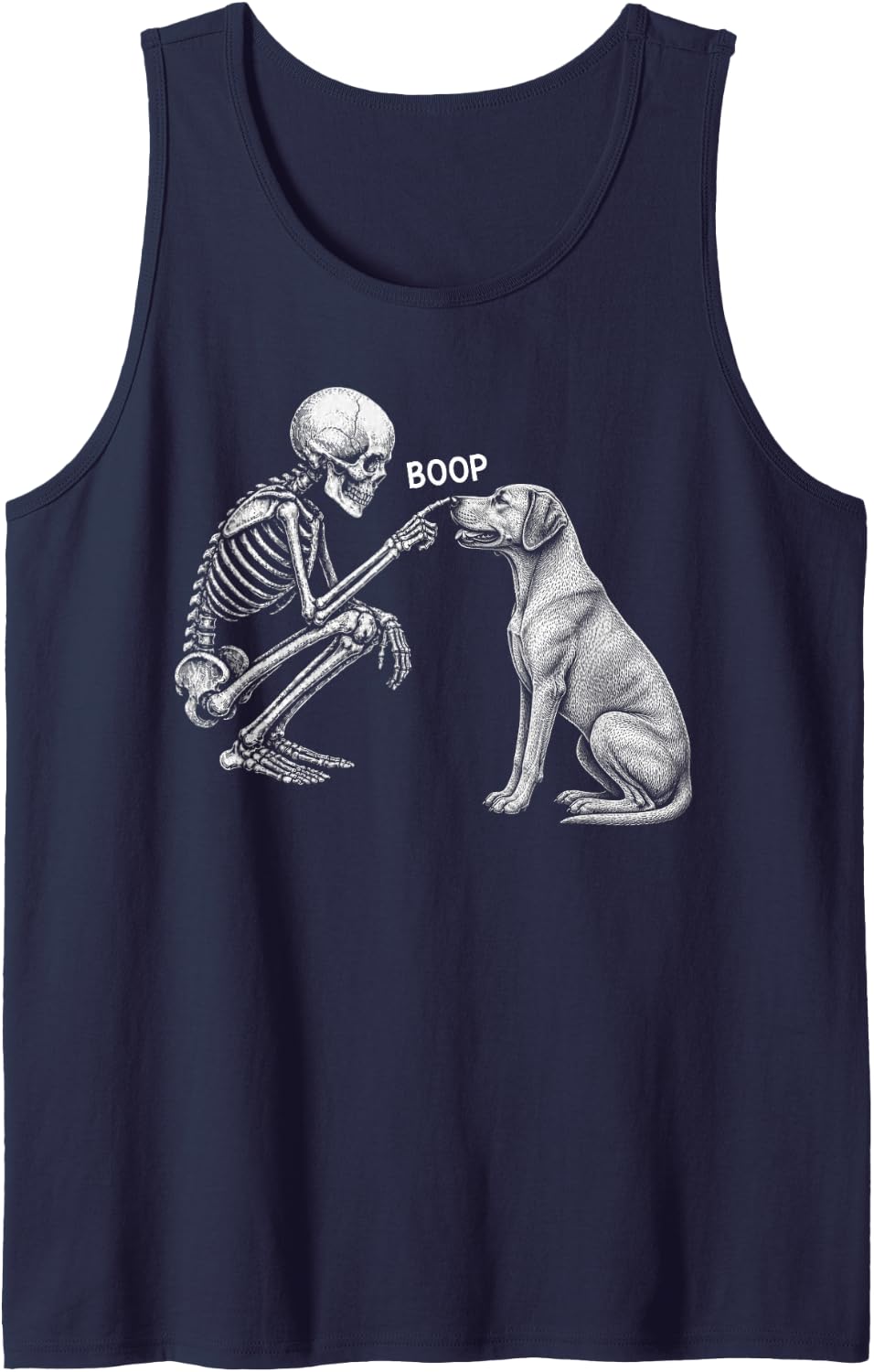 Skeleton Boop Rhodesian Ridgeback Dog Nose Vintage Halloween Sleeveless Tank Top - Navy Blue