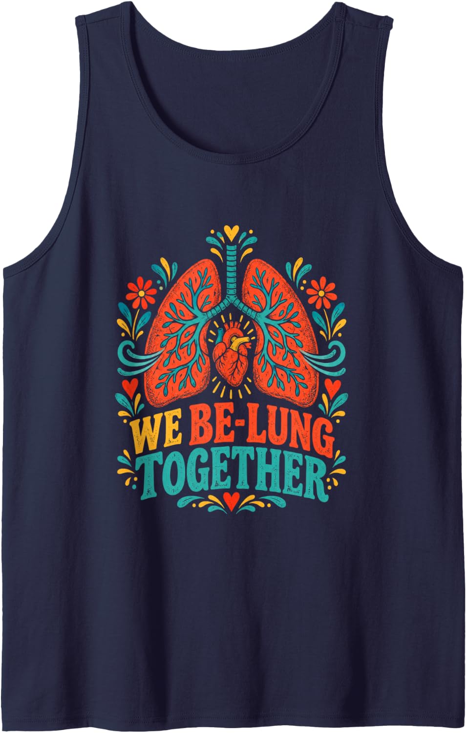 We Be-Lung Together Respiratory Therapist Humor Sleeveless Tank Top - Navy Blue