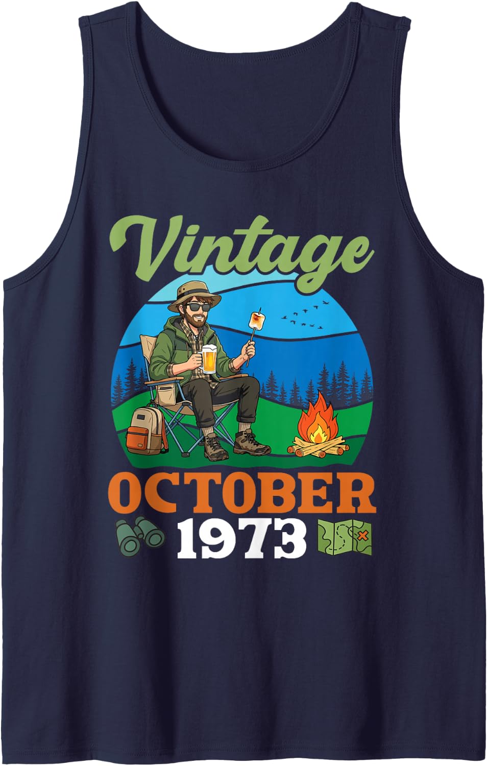 Vintage in October 1973 Happy Birthday 53 Years Old to Me Tank Top - Navy Blue