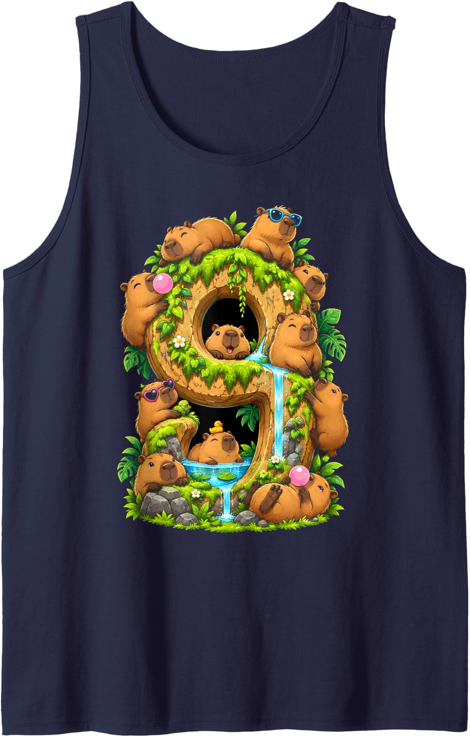 Capybara 9th Birthday Cappy Birthday Funny Capybara Lover Sleeveless Tank Top - Navy Blue