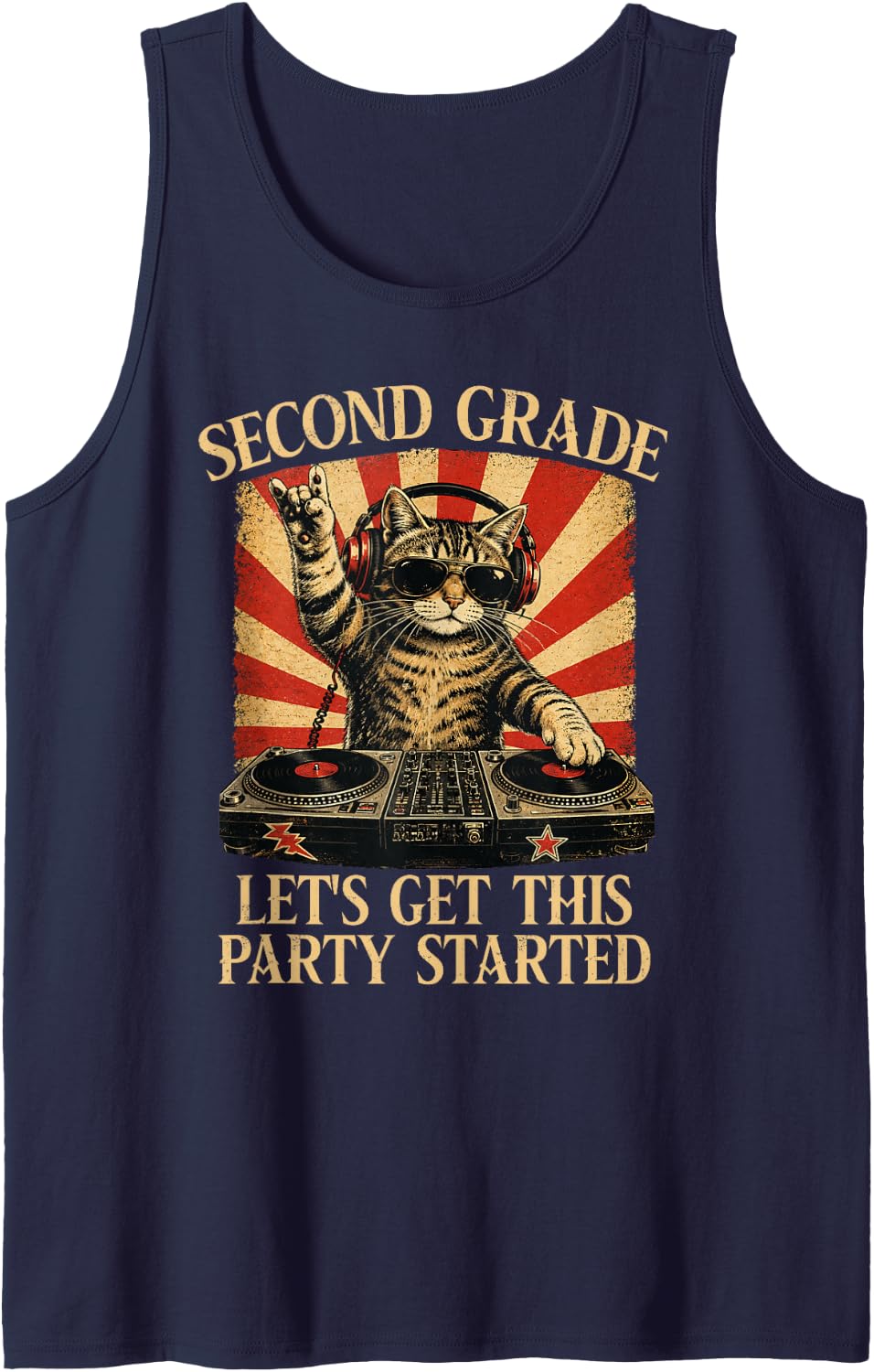 2nd Grade Let's Get Party Started Cat Teacher Back to School Tank Top - Navy Blue
