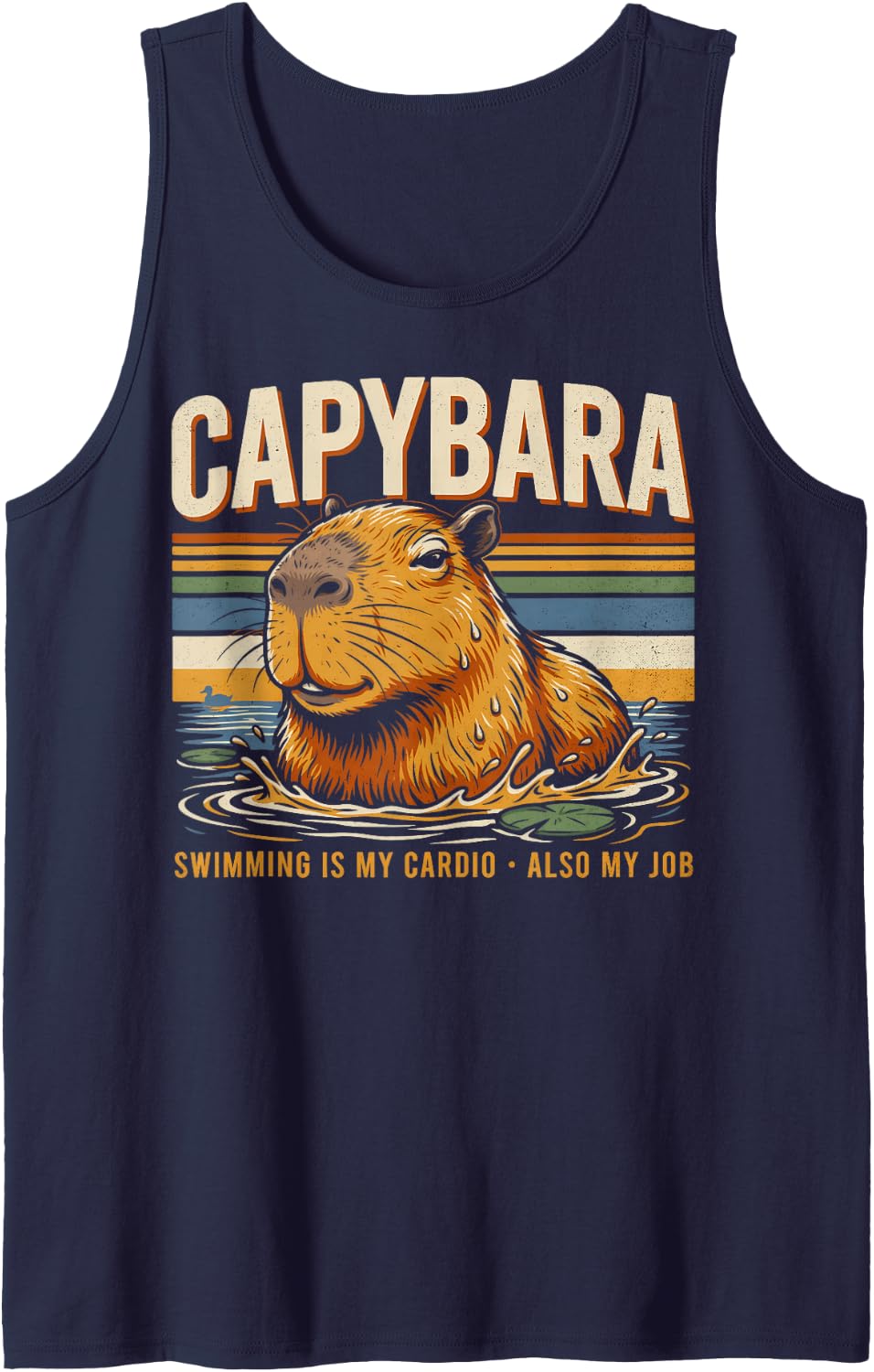 Swimming is My Cardio Also My Job Capybara Sleeveless Tank Top - Navy Blue