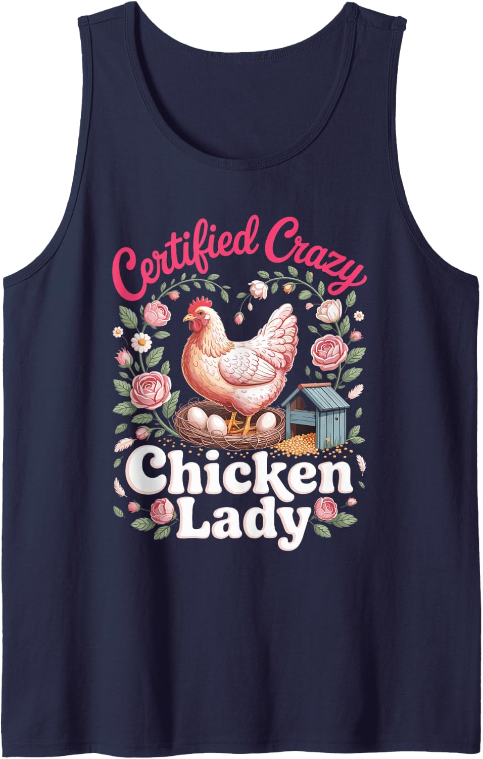 Certified Crazy Chicken Lady Backyard Chickens Hens Sleeveless Tank Top - Navy Blue