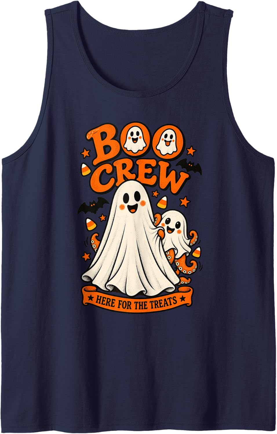 Octopus Boo Crew Here for the Treats Halloween Animal Lover Sleeveless Tank Top - Navy Blue