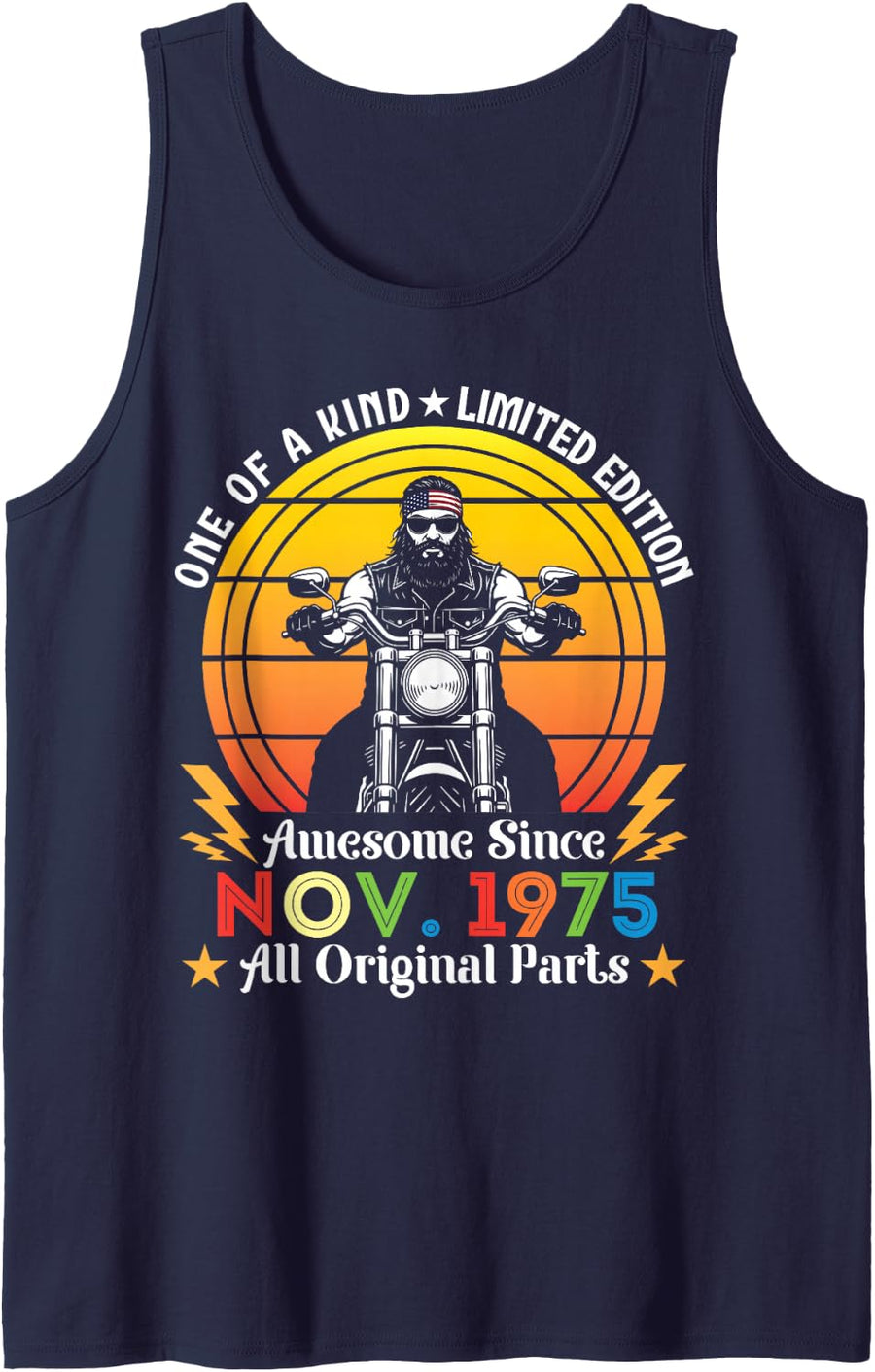 One of A Kind Ltd Edition Awesome Since November 1975 Biker Sleeveless Tank Top - Navy Blue