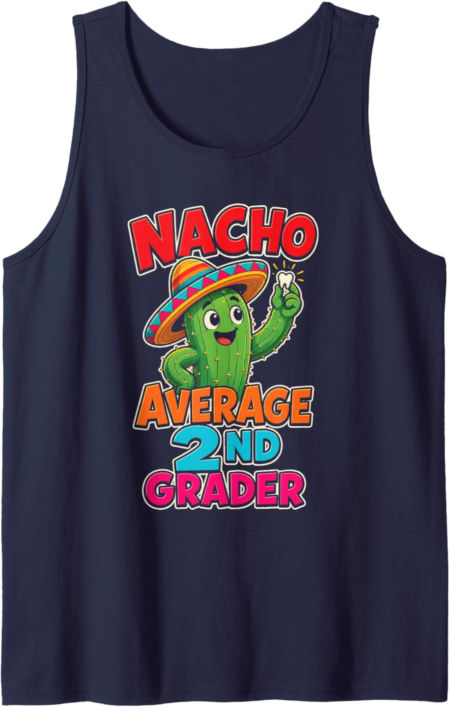 2nd Grade Nacho Average Grader First Day of School Sleeveless Tank Top - Navy Blue