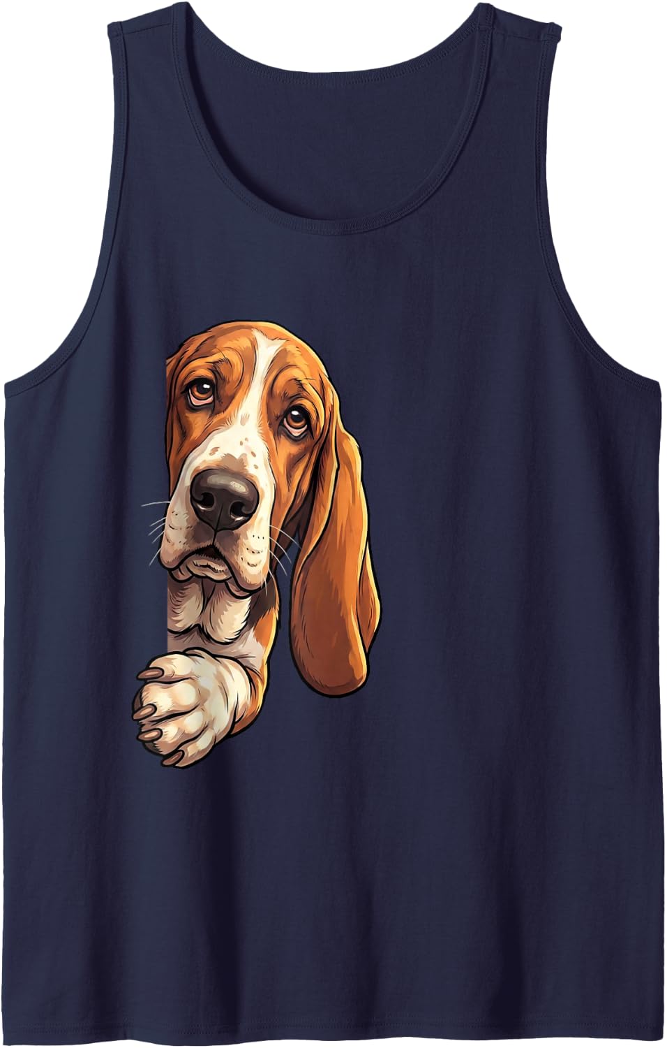 Funny Basset Hound Peeking from Side Dog Owner Sleeveless Tank Top - Navy Blue