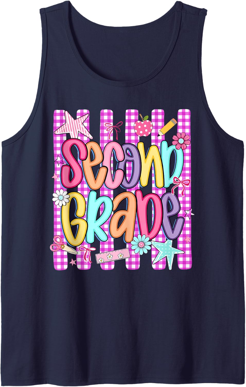 Back to School 2nd Second Grade Pink Women Girl Sleeveless Tank Top - Navy Blue