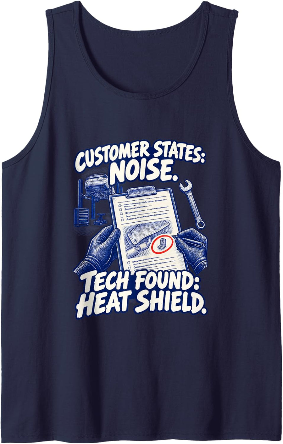 Mechanic Noise Diagnosis Clipboard and Heat Shield Sleeveless Tank Top - Navy Blue