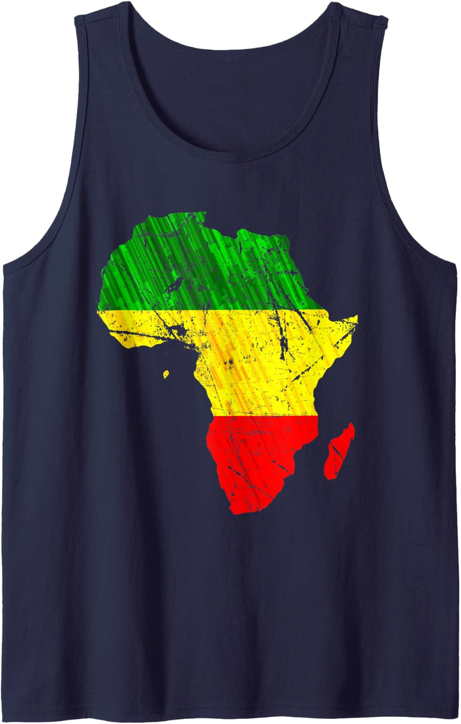 Africa Map Reggae Rasta print Green Yellow Red Africa pride Tank Top - Navy Blue