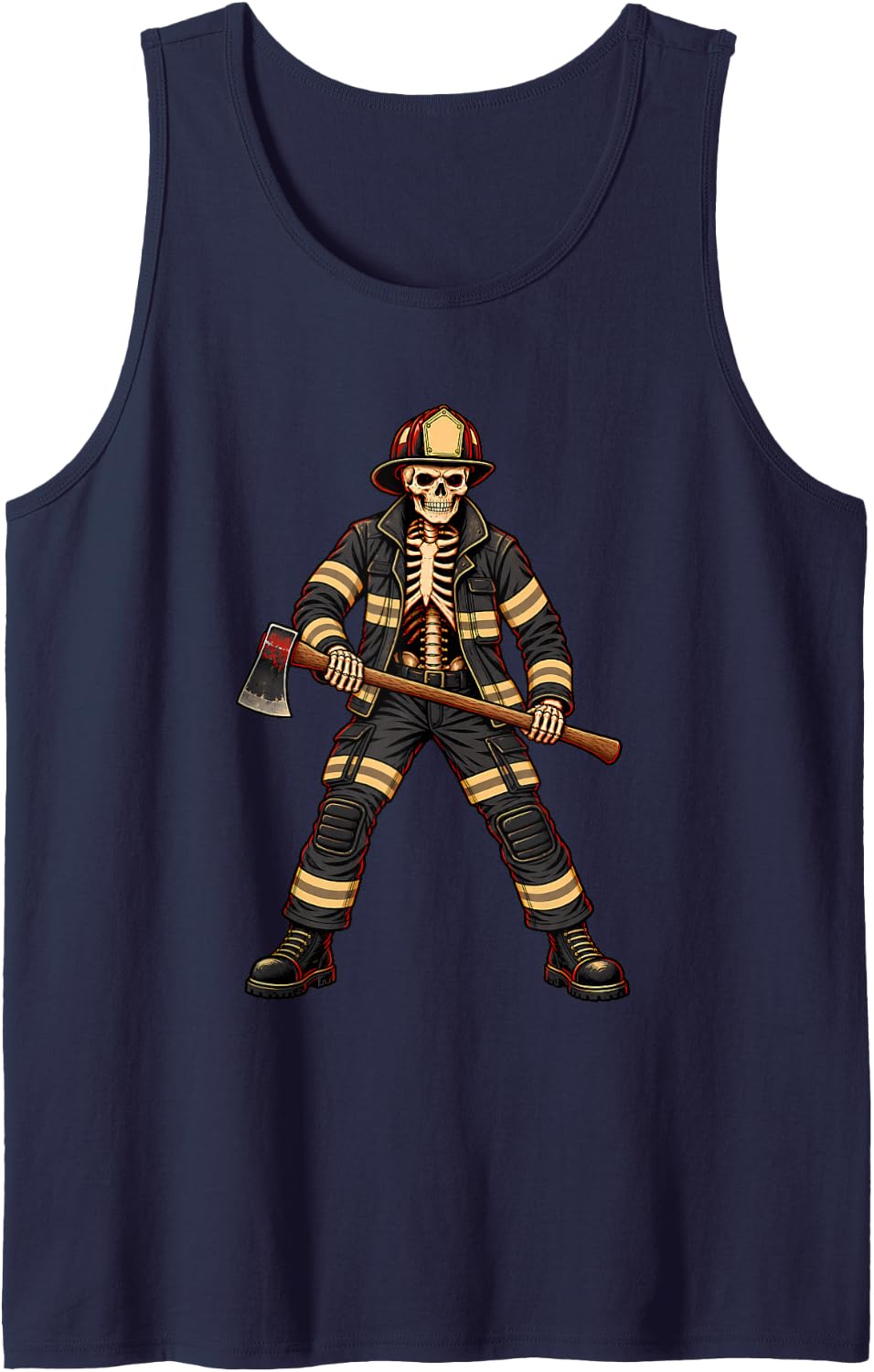 Skeleton Firefighter Halloween Costume Fire Rescue Gear Sleeveless Tank Top - Navy Blue
