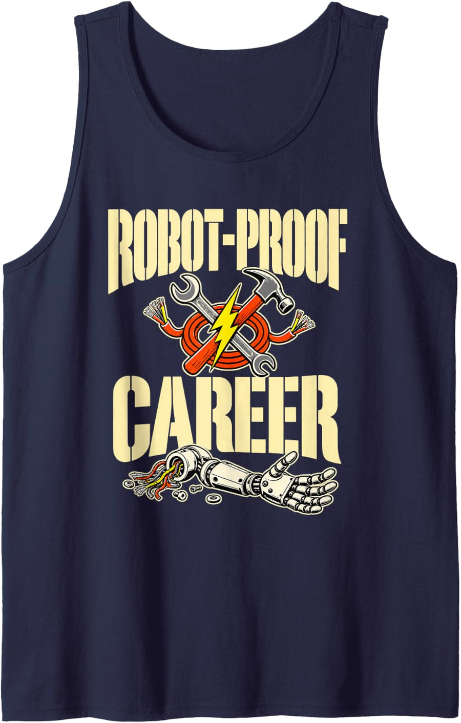 Stencil Type Electrician Lineman Tools Robot Proof Career Sleeveless Tank Top - Navy Blue