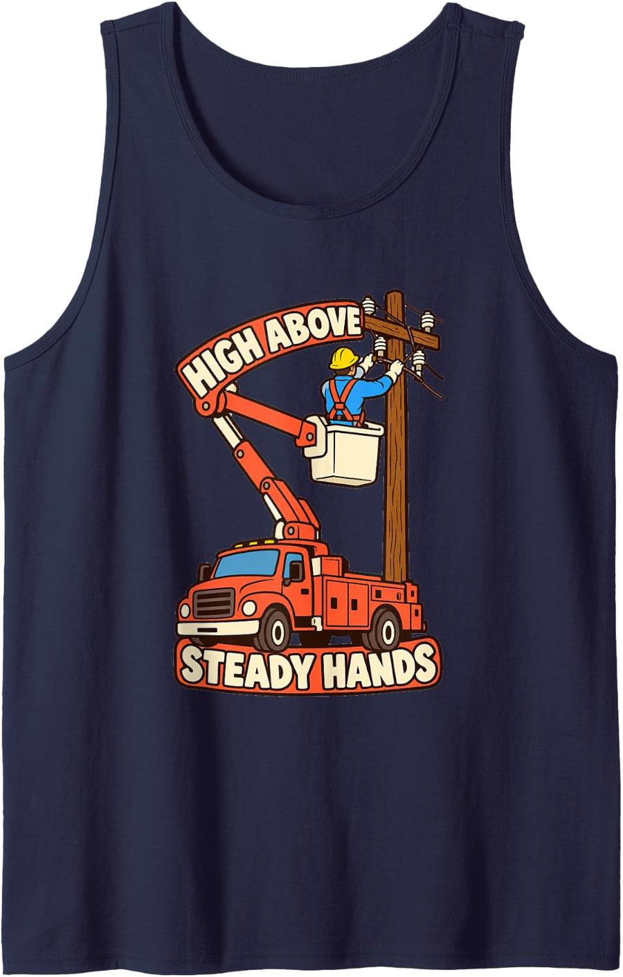 Utility Lineman Bucket Truck Elevated Lineworker Sleeveless Tank Top - Navy Blue