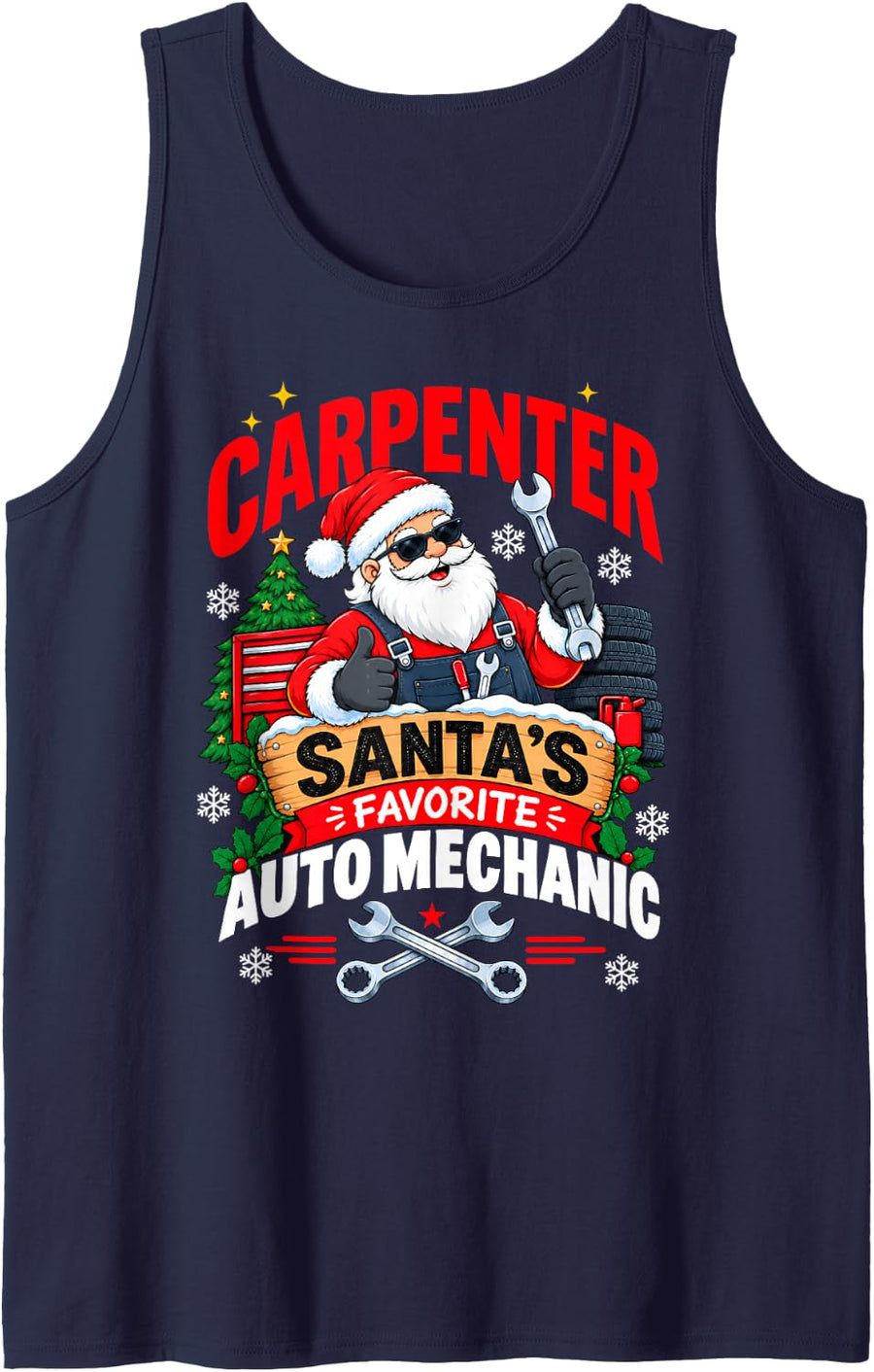 Carpenter Santa Favorite Auto Mechanic Christmas Sleeveless Tank Top - Navy Blue