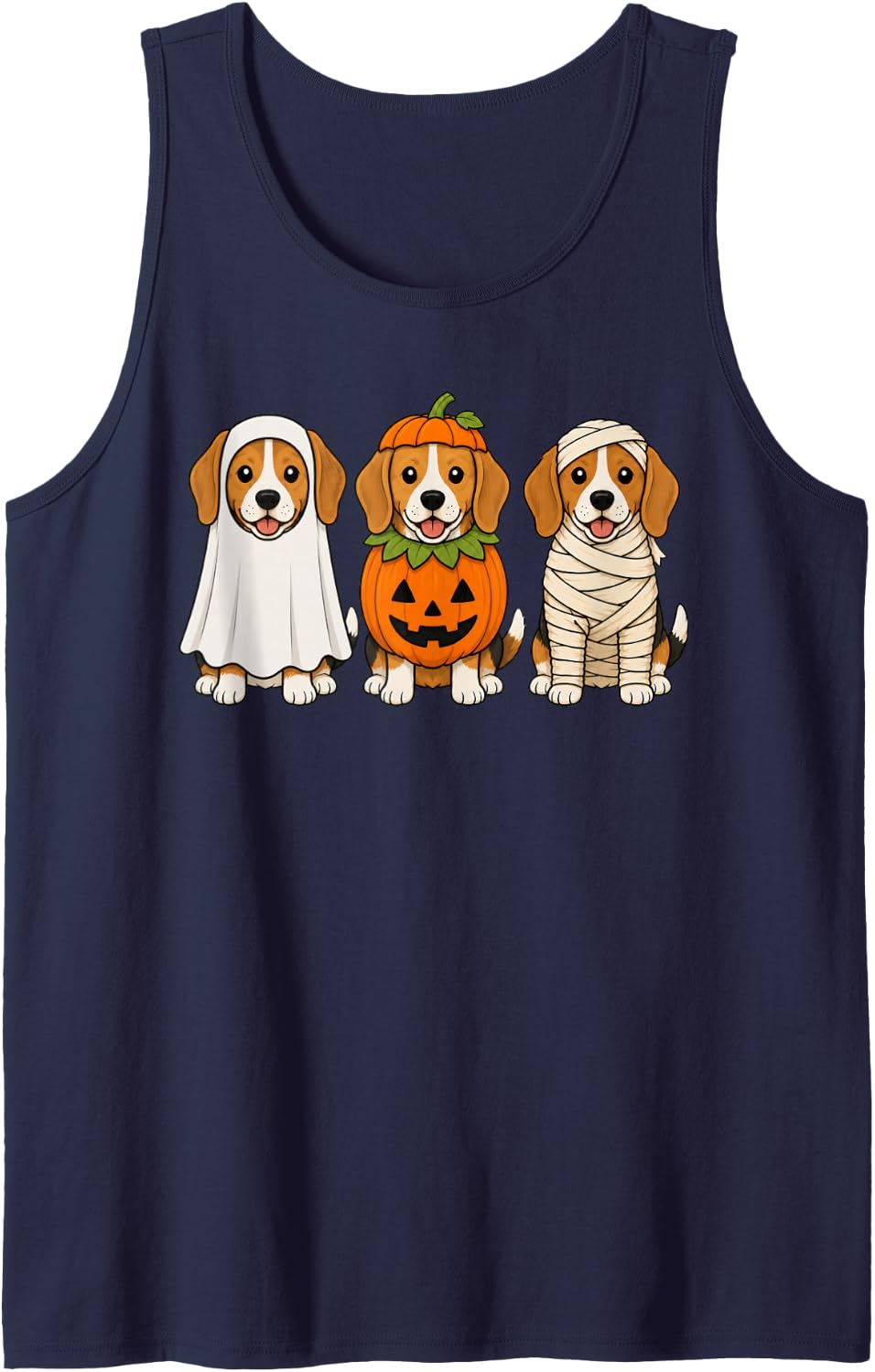 Spooky Beagle Pumpkin Ghost Halloween Dog Lover Tank Top - Navy Blue