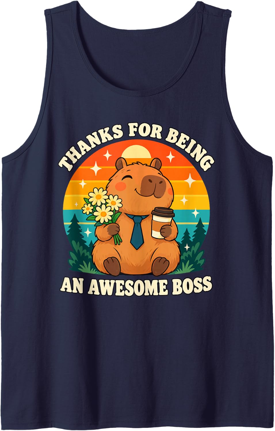 Capybara Awesome Boss Appreciation Animal Lover Sleeveless Tank Top - Navy Blue