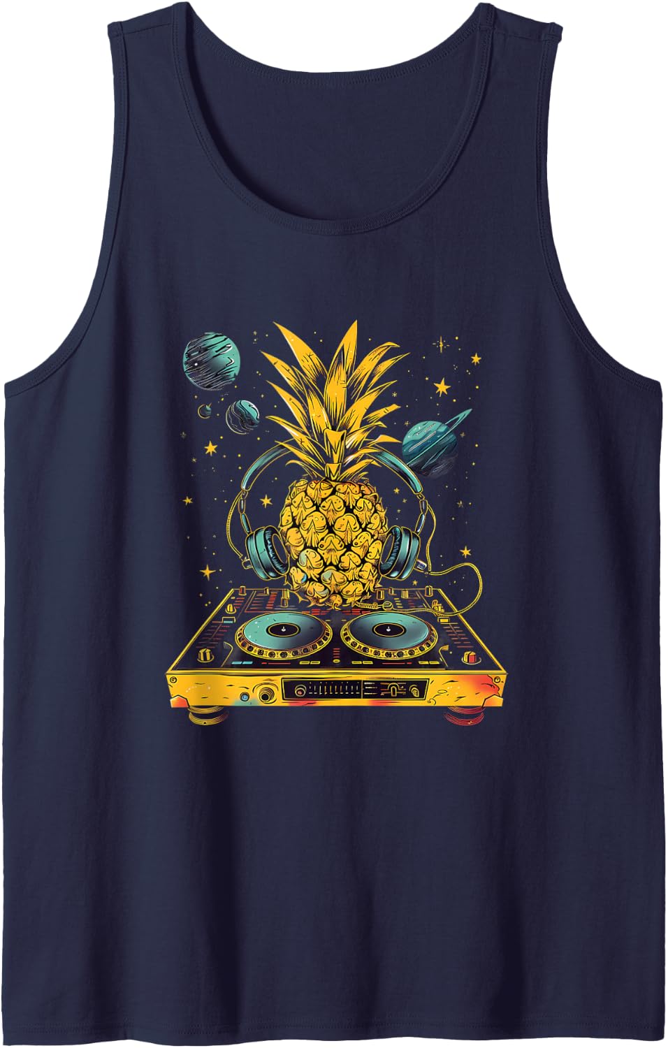 Pineapple Music DJ Space Turntable DJ Pineapple Fruits EDM Tank Top - Navy Blue