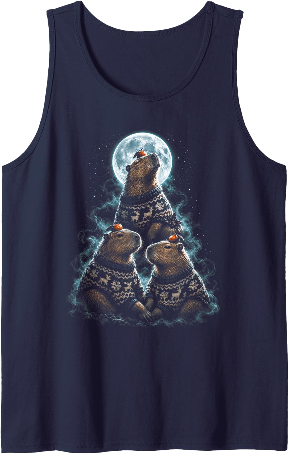 Capybara Moon Night Mystical Sleeveless Tank Top - Navy Blue