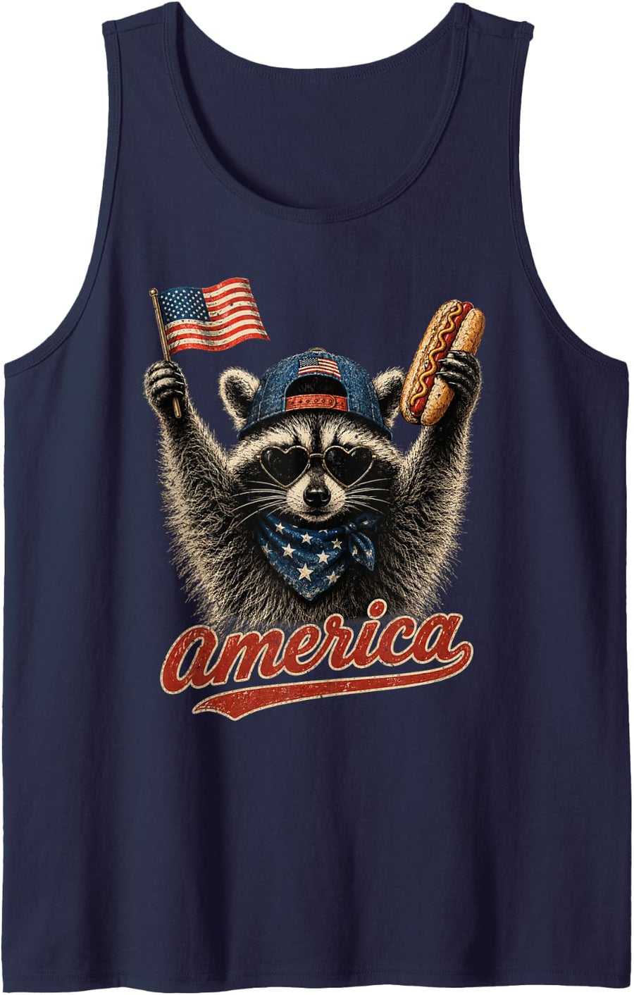 Vintage America Raccoon Hot Dog Flag Lovers Men Women Kids Tank Top - Navy Blue