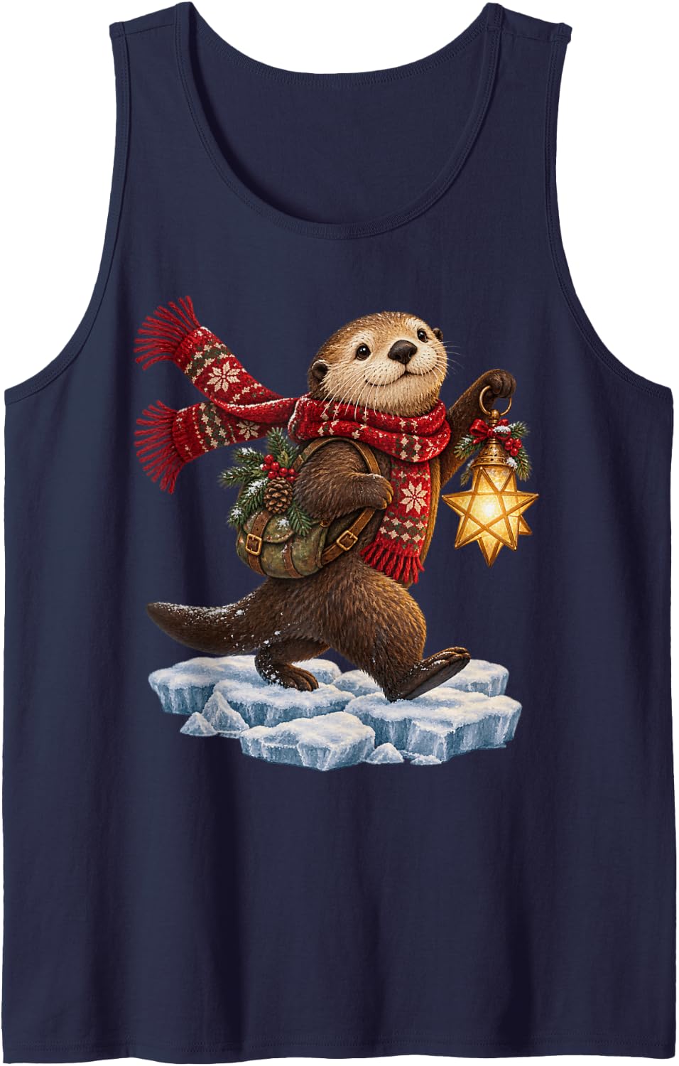 Sea Otter Lantern Christmas Animal Sleeveless Tank Top - Navy Blue