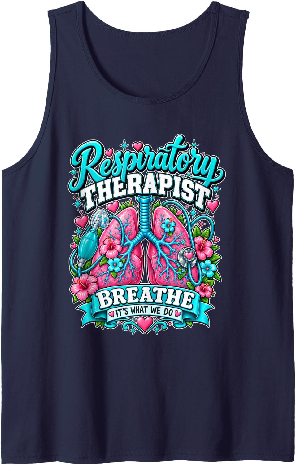 Respiratory Therapist Lungs Breathe Medical RT RRT Sleeveless Tank Top - Navy Blue