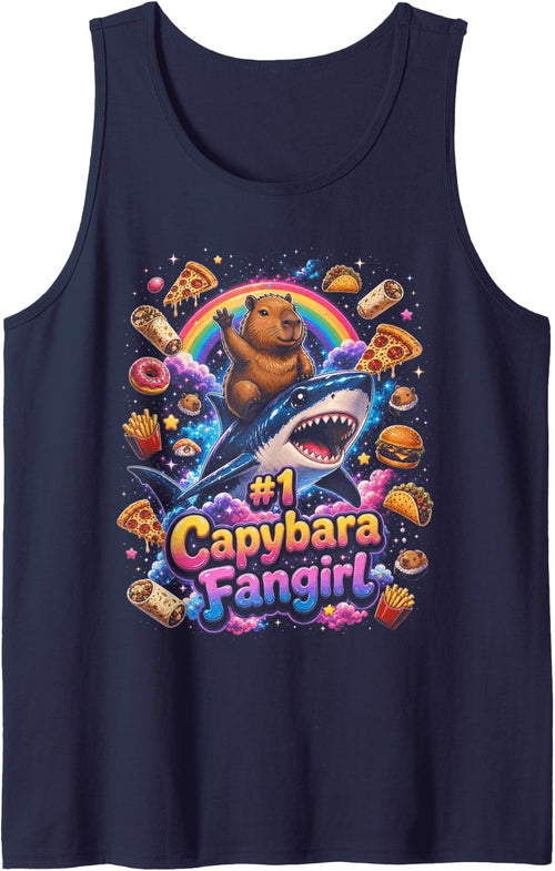 #1 Capybara Fangirl | Womens Capybara | Girls Capybara Sleeveless Tank Top - Navy Blue