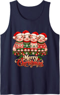 Merry Christmas Pig Santa Hat Holiday Animal Lover Sleeveless Tank Top - Navy Blue