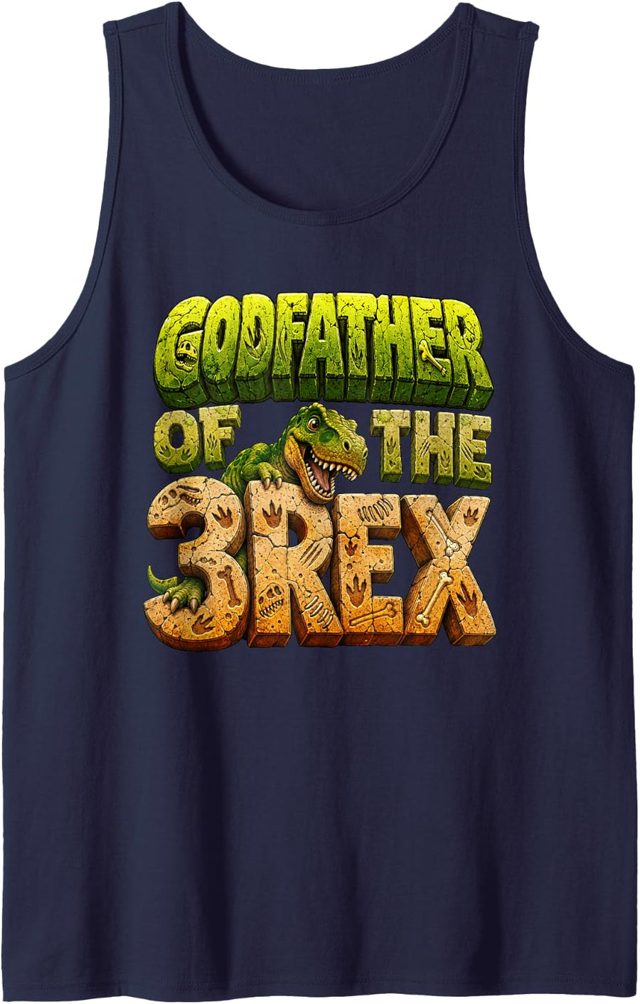 T-Rex Godfather of The Three Rex 3rd Birthday Boy Sleeveless Tank Top - Navy Blue