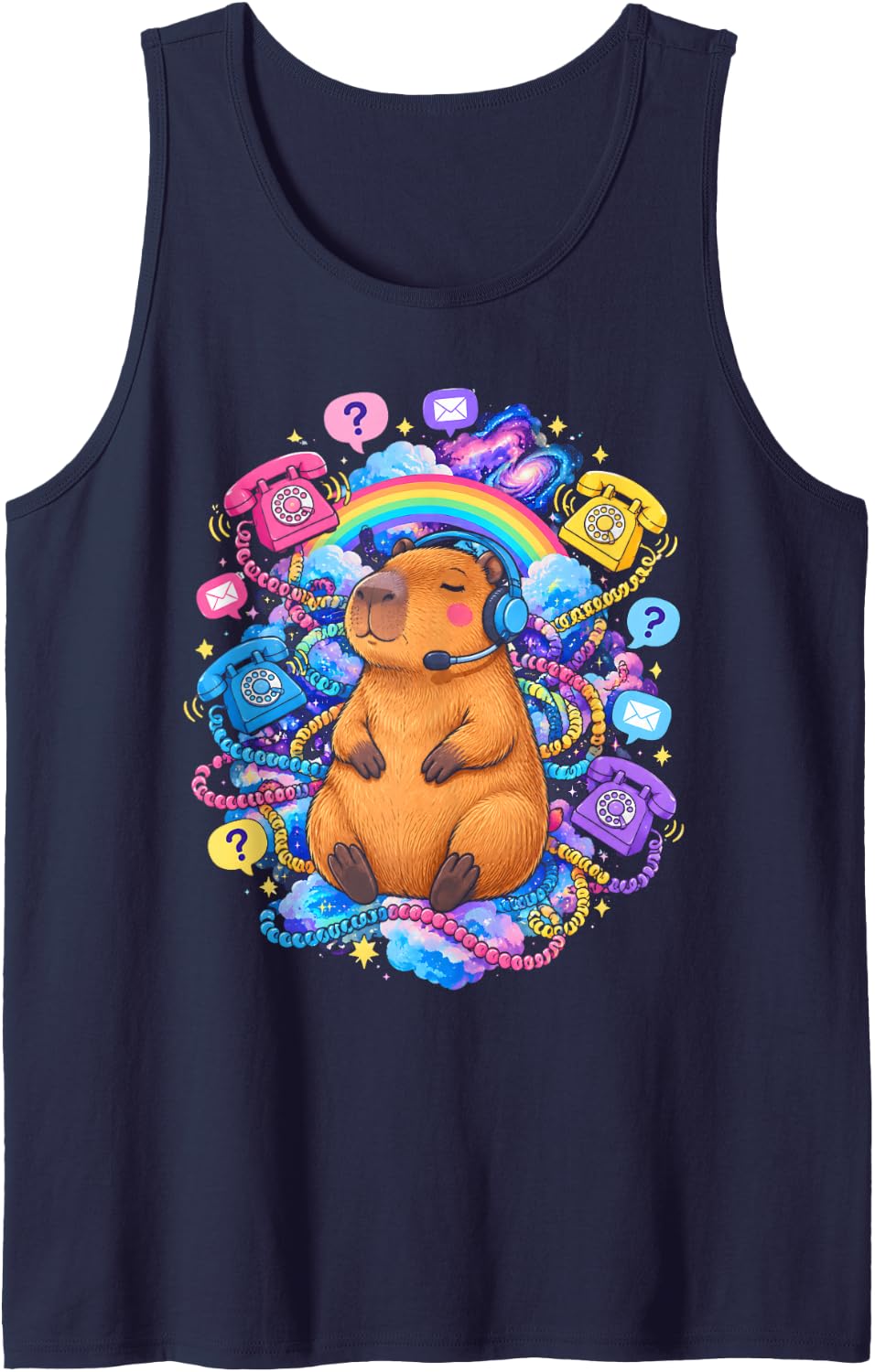 Calm Capybara Customer Service Call Center Sleeveless Tank Top - Navy Blue