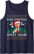 Funny Trump Make Christmas Great Again Ugly Sweater Xmas Sleeveless Tank Top - Navy Blue