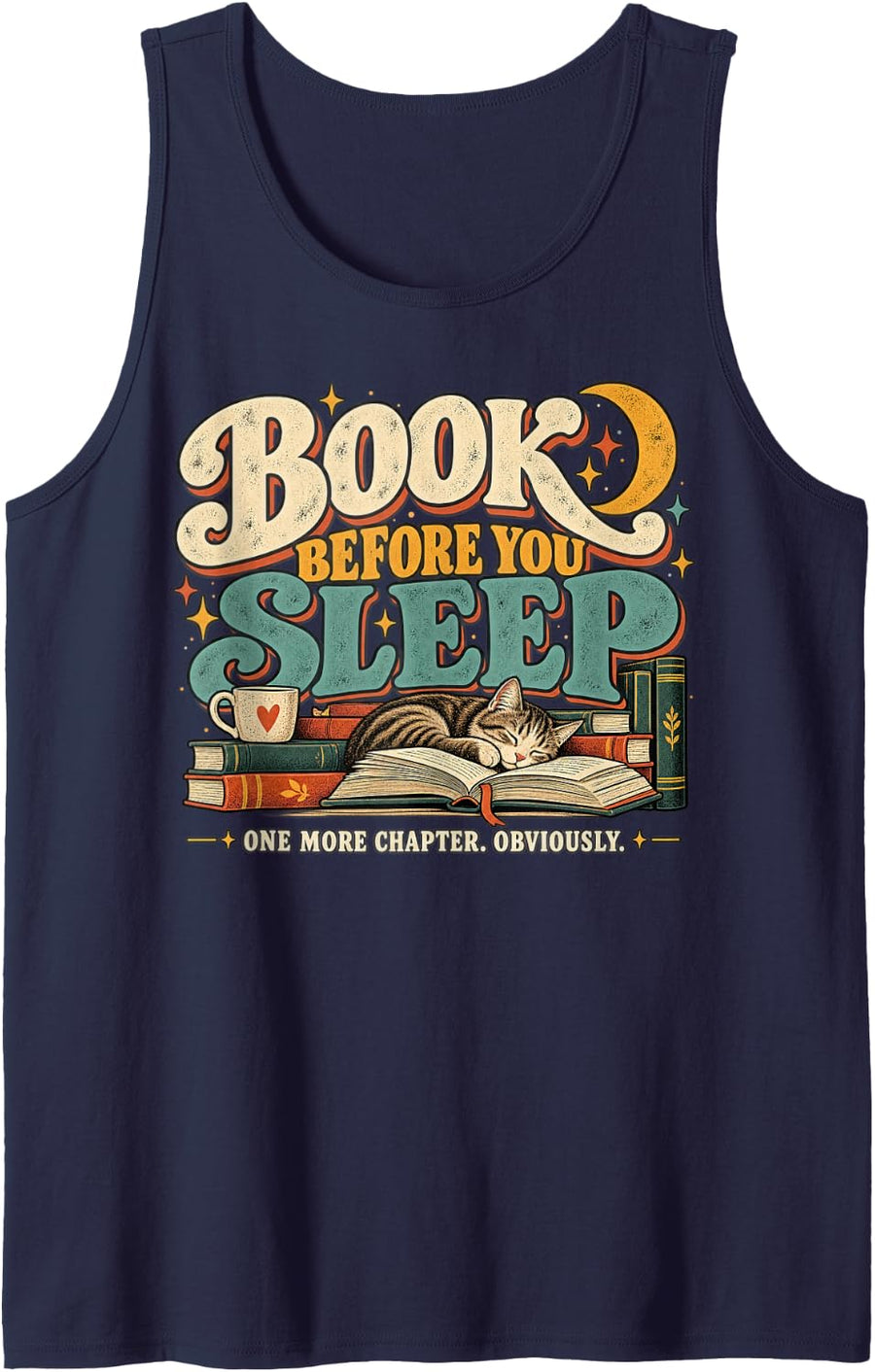 Funny Book Lover One More Chapter Reading Bookworm Tee Sleeveless Tank Top - Navy Blue