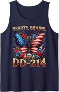 Female Veteran Army Floral Vintage Beauty Brains US Tank Top - Navy Blue