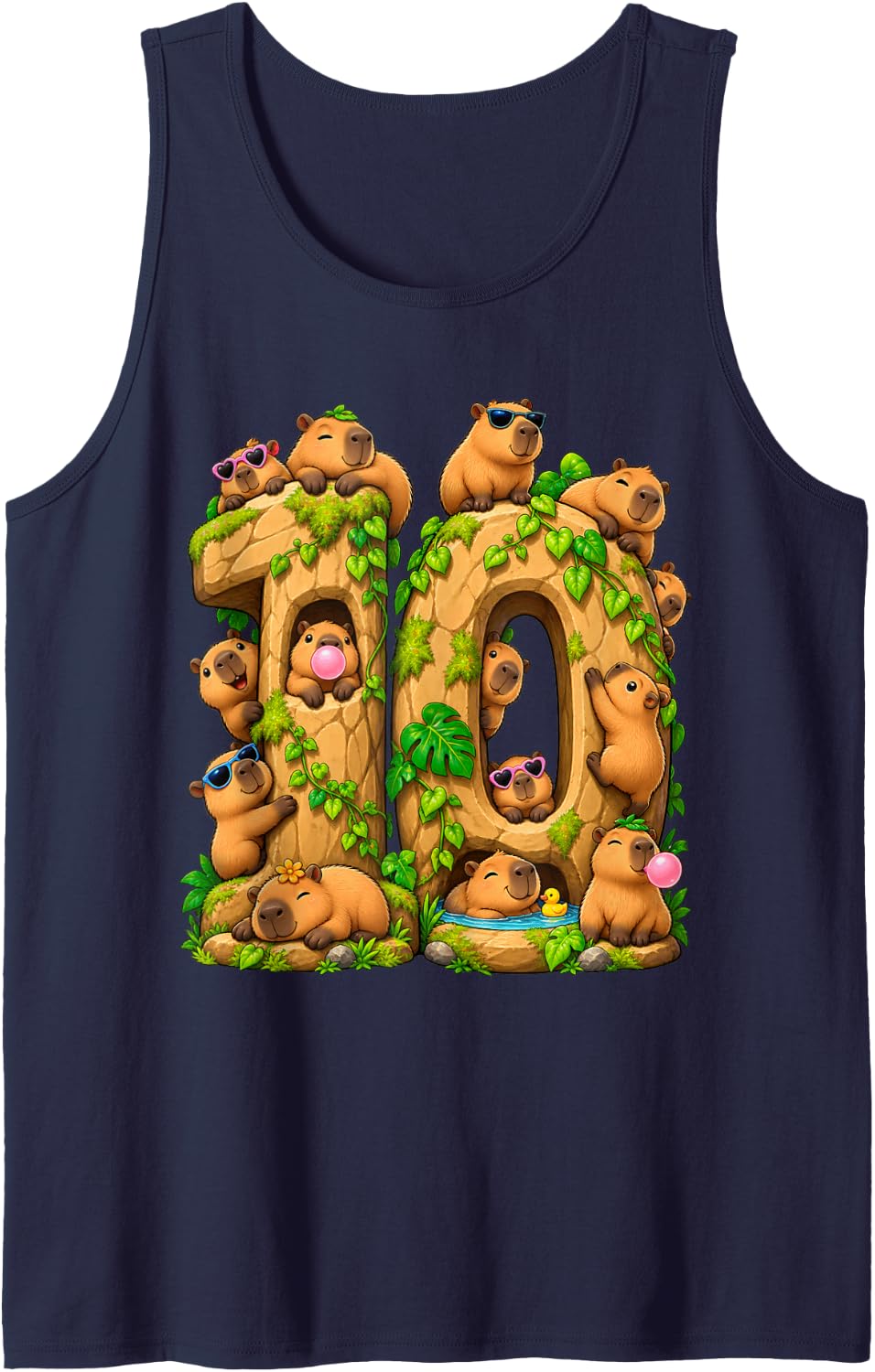 Capybara 10th Birthday Cappy Birthday Funny Capybara Lover Sleeveless Tank Top - Navy Blue