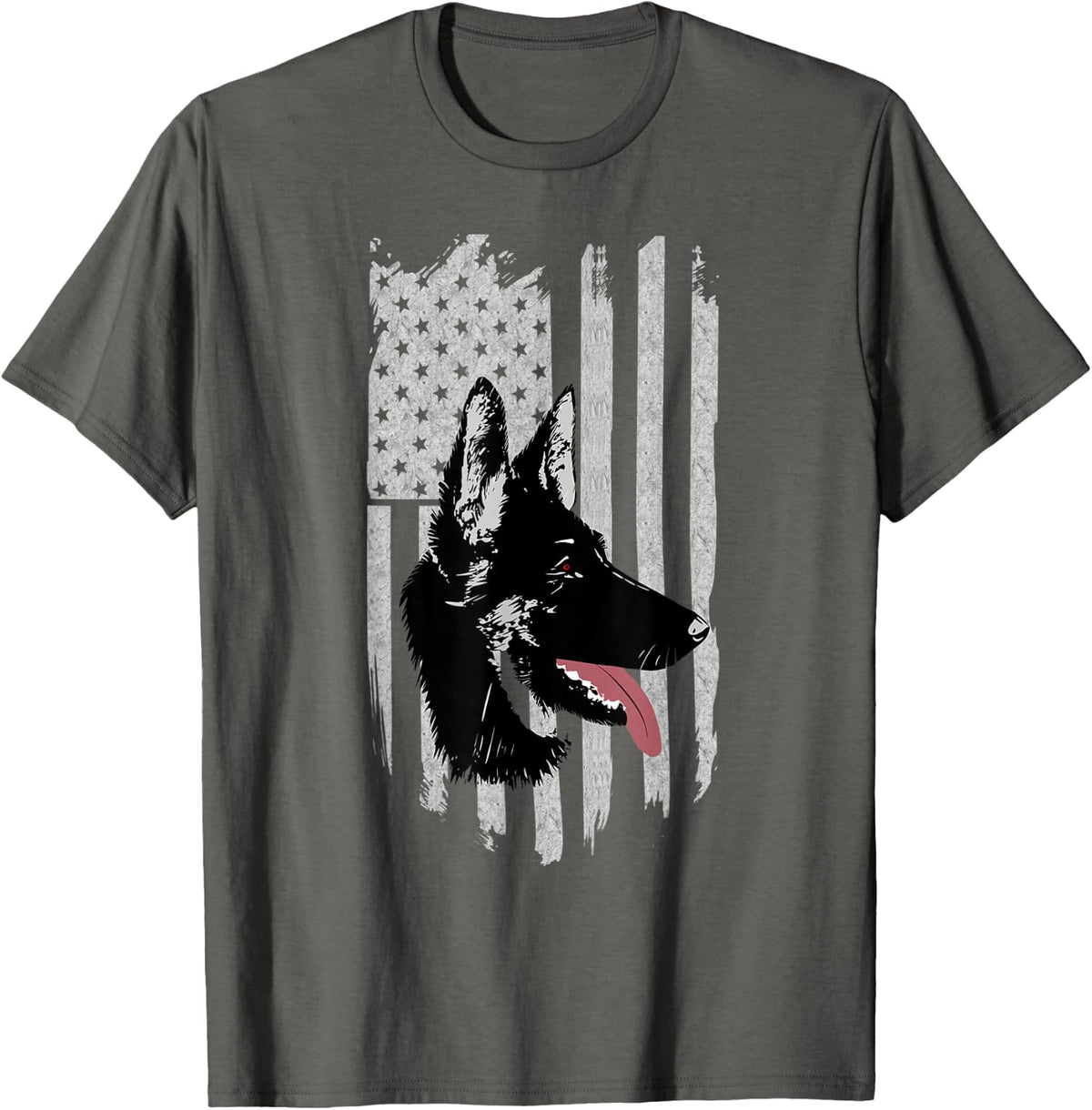 German Shepherd American Flag T-Shirt - Asphalt Grey