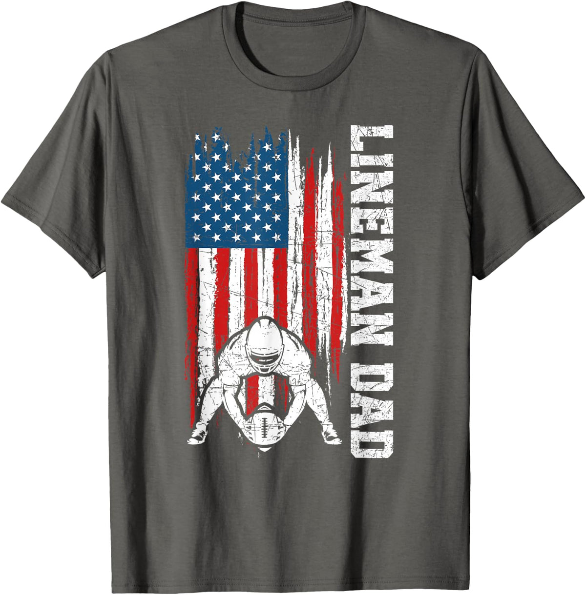 Football Lineman Dad Of A Football Lineman Father US Flag T-Shirt - Asphalt Grey