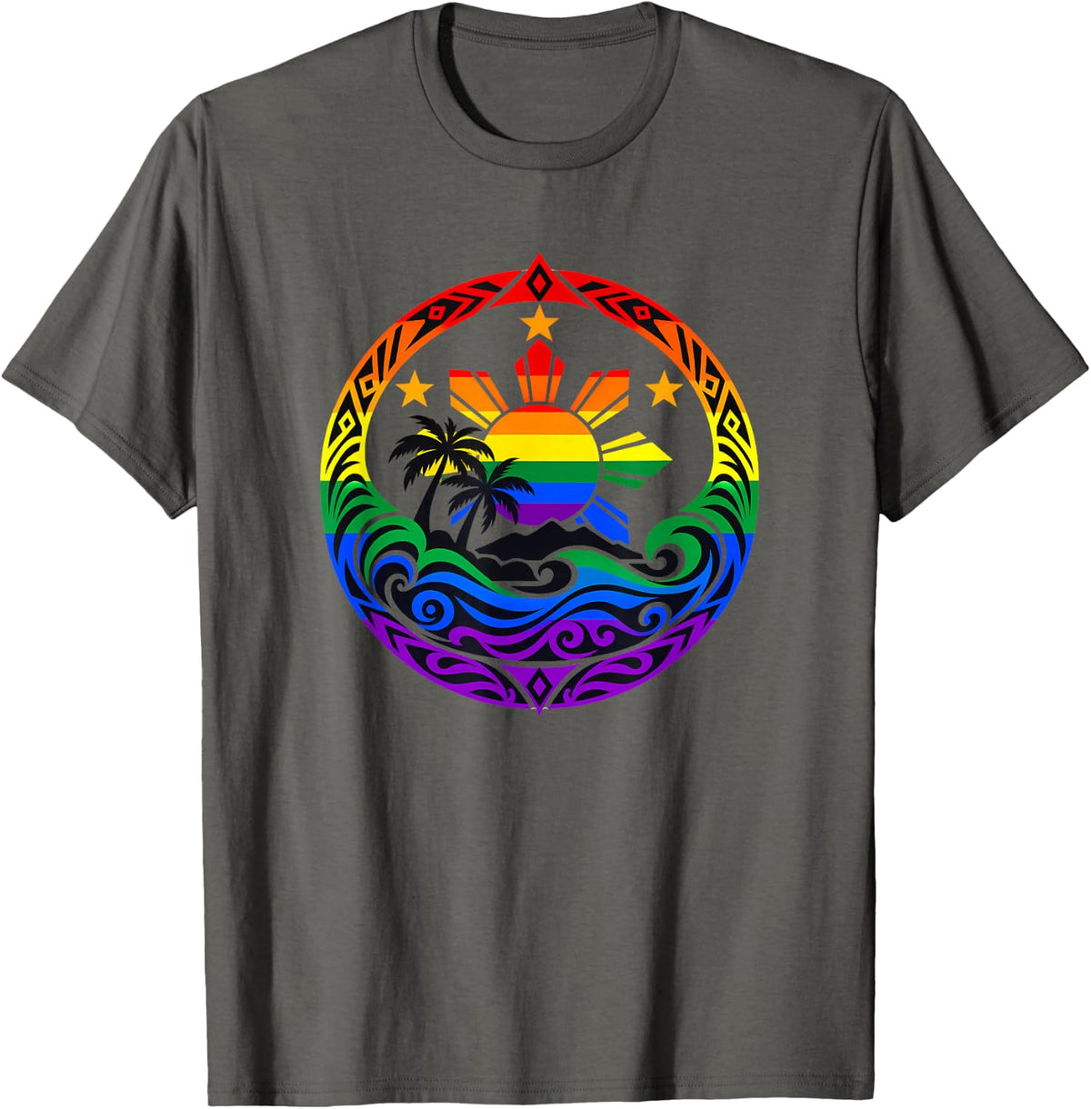 Philippines Pride Month LGBT Gay Filipino Tribal Waves T-Shirt - Asphalt Grey
