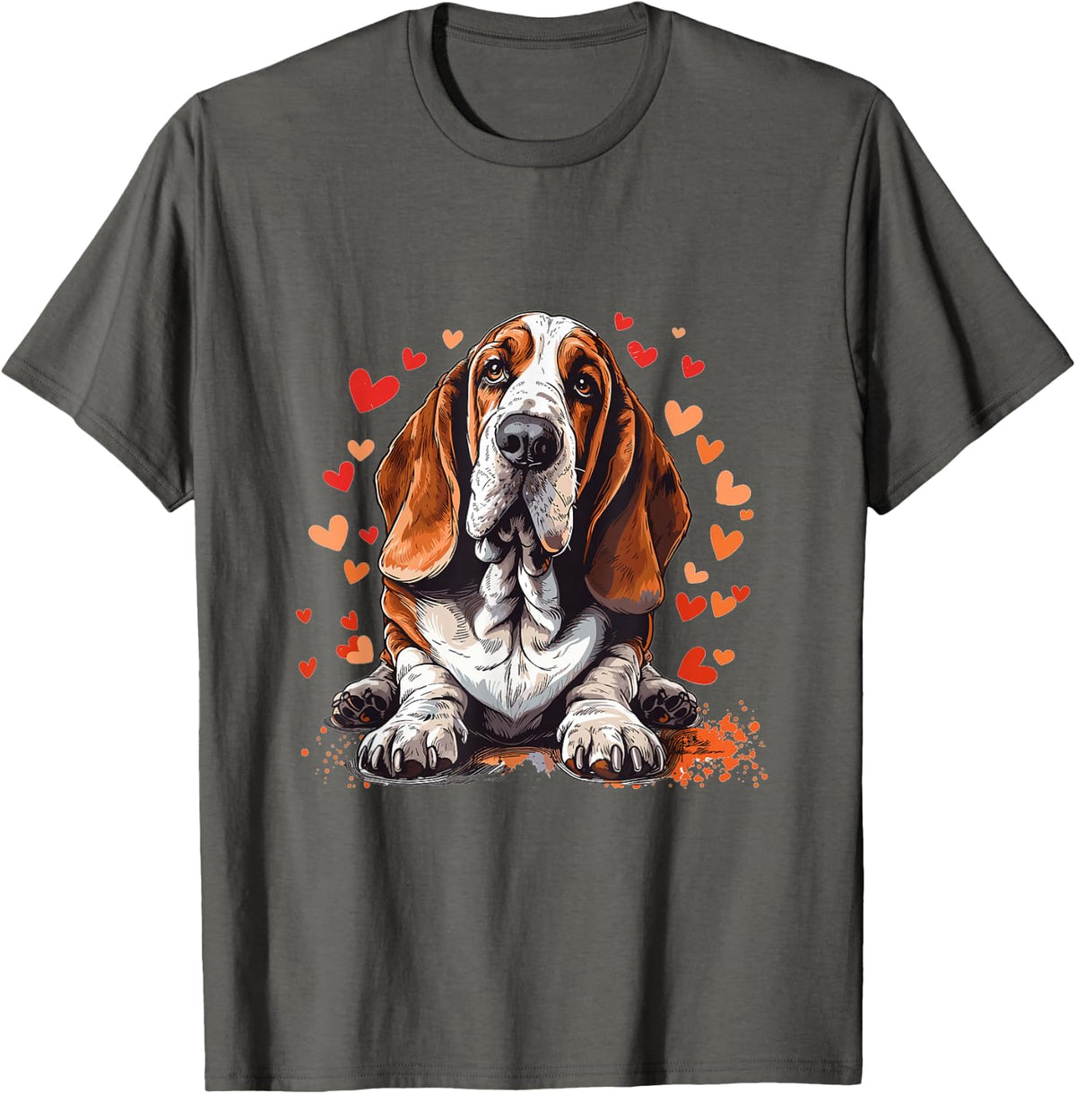 Basset Hound with Hearts Dog Breed Graphic T-Shirt - Asphalt Grey