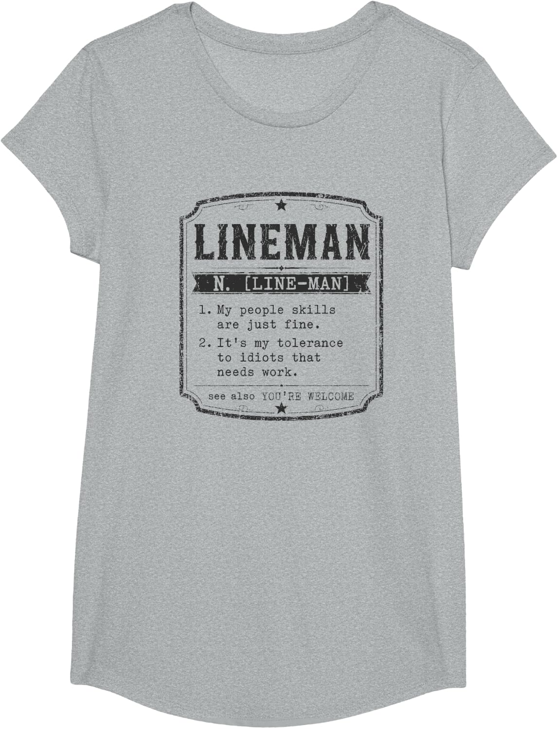 Lineman Sarcastic Dictionary Definition T-Shirt - Girls Heather Grey