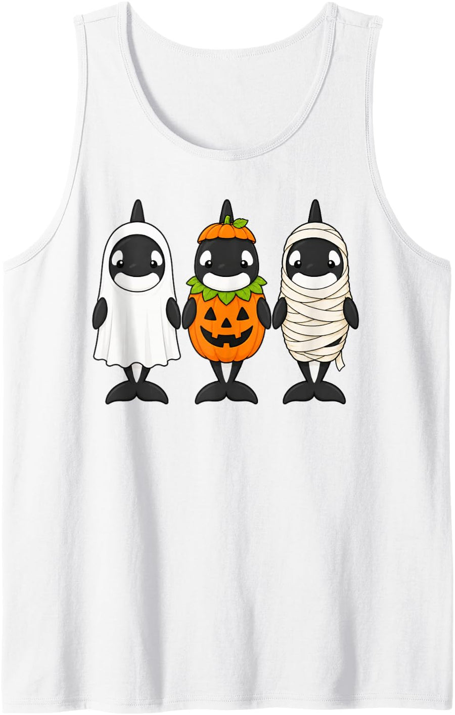 Spooky Orca Whale Pumpkin Ghost Halloween Tank Top - White