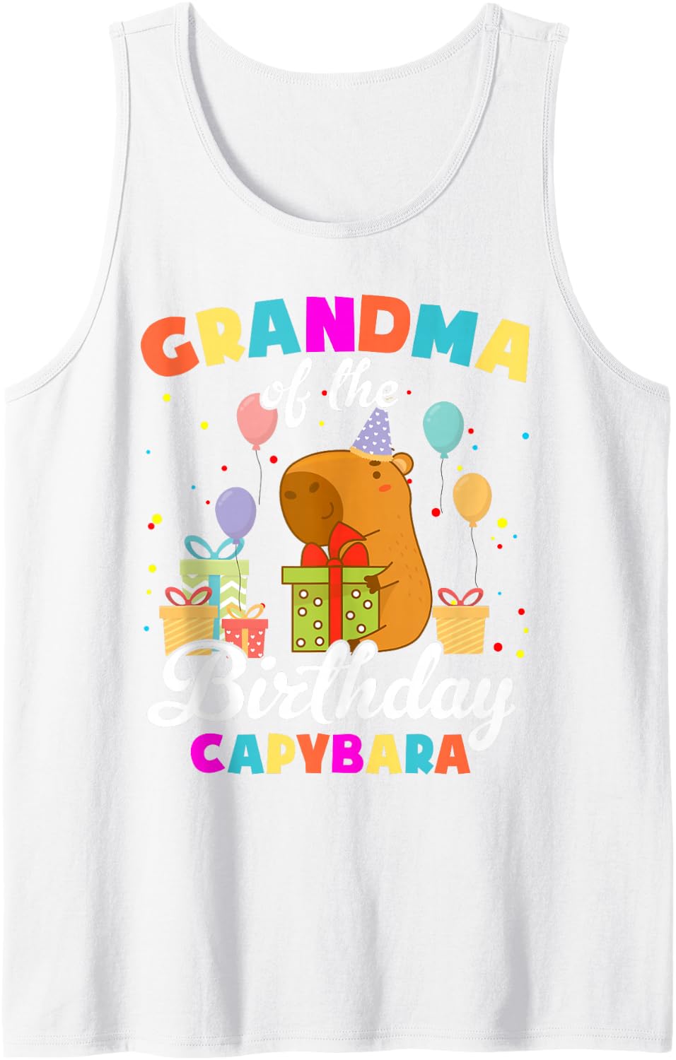 Grandma of The Birthday Capybara Family Party Sleeveless Tank Top - White