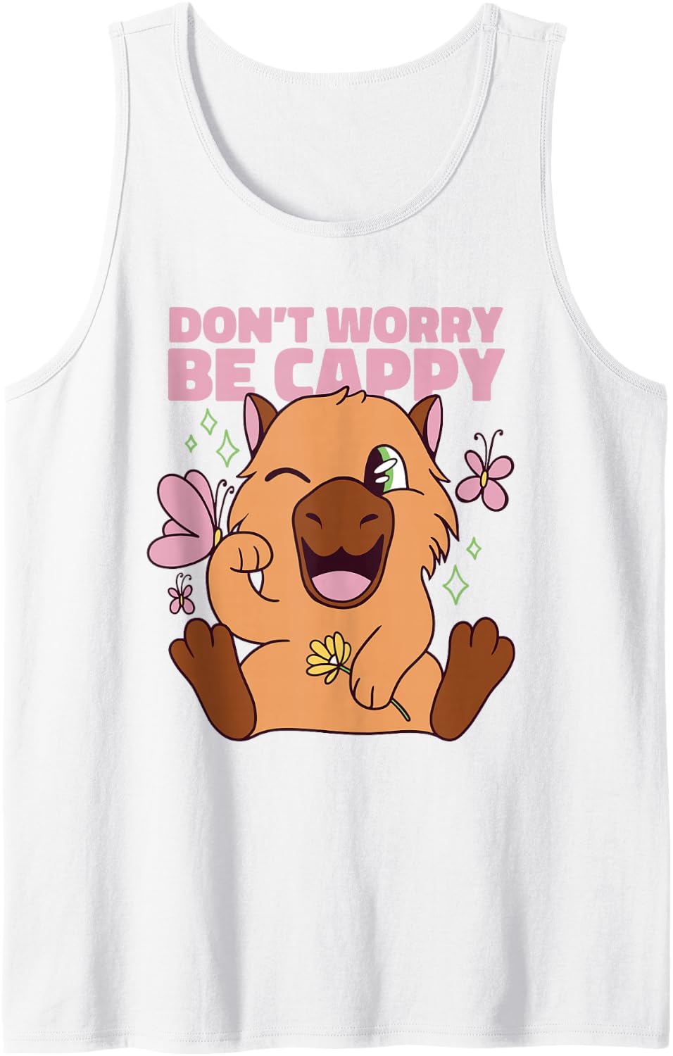 Don't Worry be Cappy Happy Capybara Funny Animal Graphic Sleeveless Tank Top - White