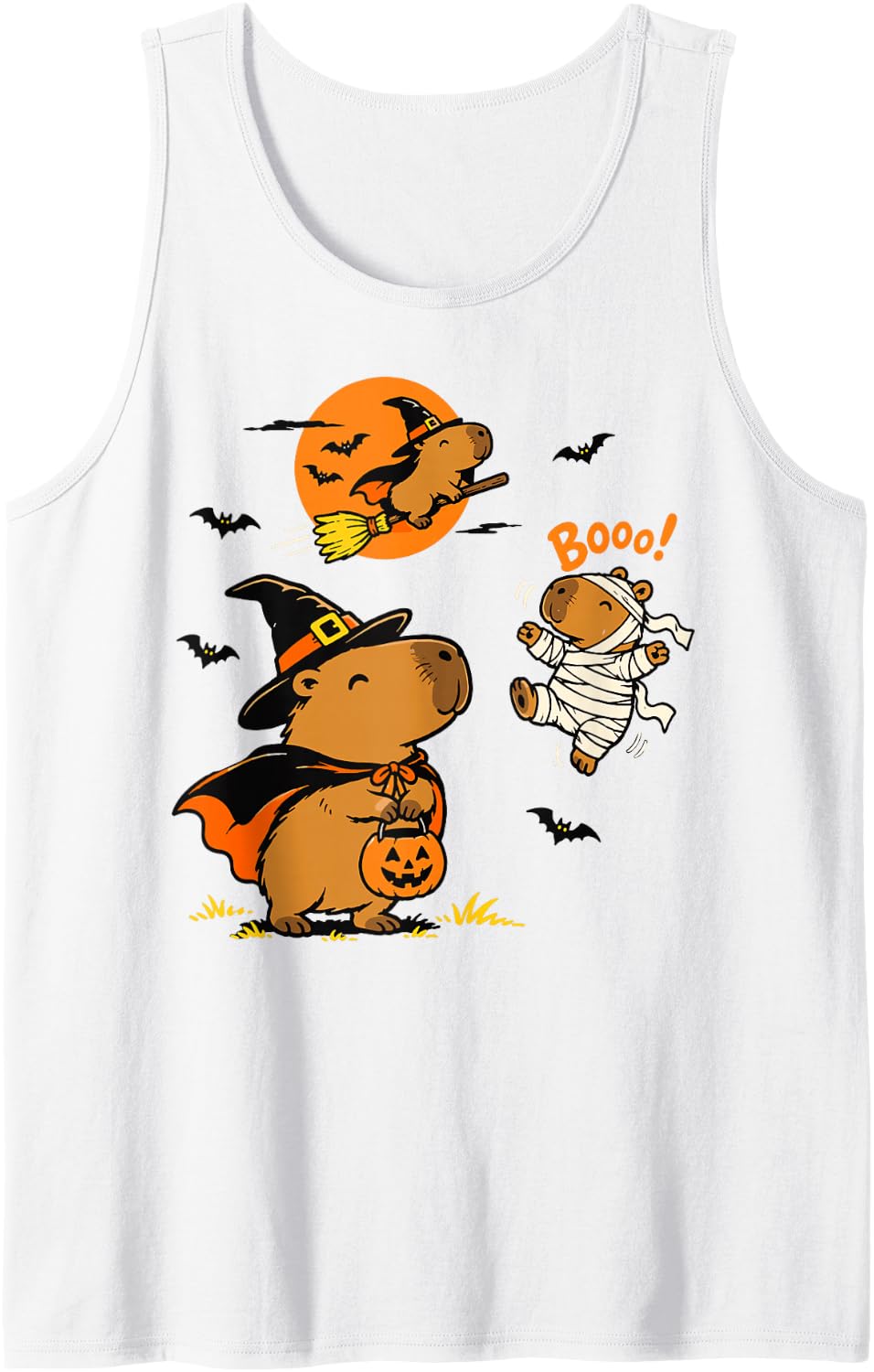 Cute Capybara Halloween Witch Mummy Cartoon Fun Sleeveless Tank Top - White
