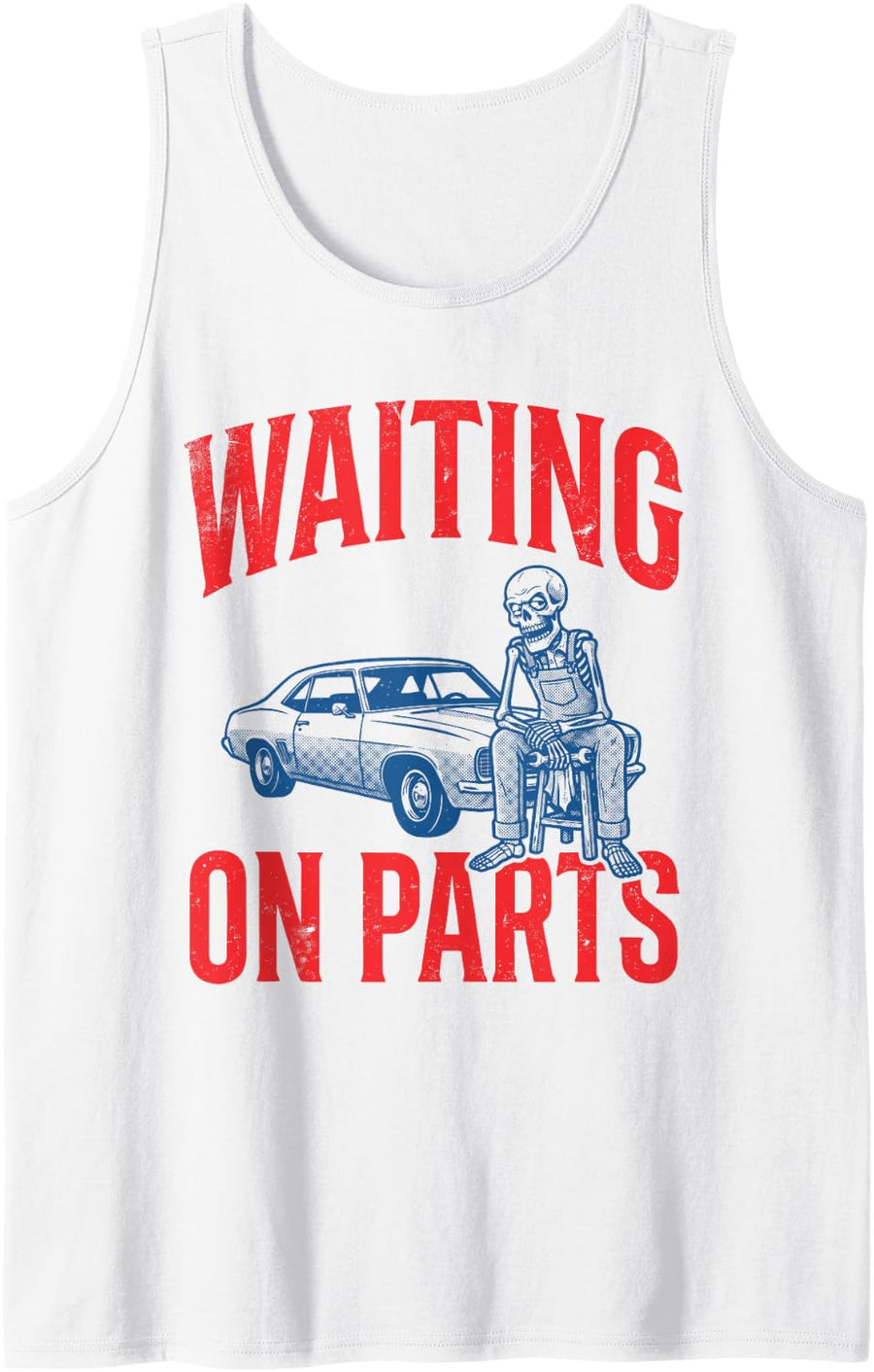 Men's Waiting On Parts Mechanic Skeleton Auto Repair Men Sleeveless Tank Top - White
