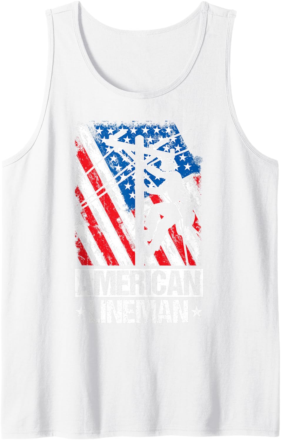 American Lineman Vintage Patriotic Flag Sleeveless Tank Top - White
