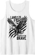 Land of the Free Because of the Brave, Patriotic Veteran Tank Top - White