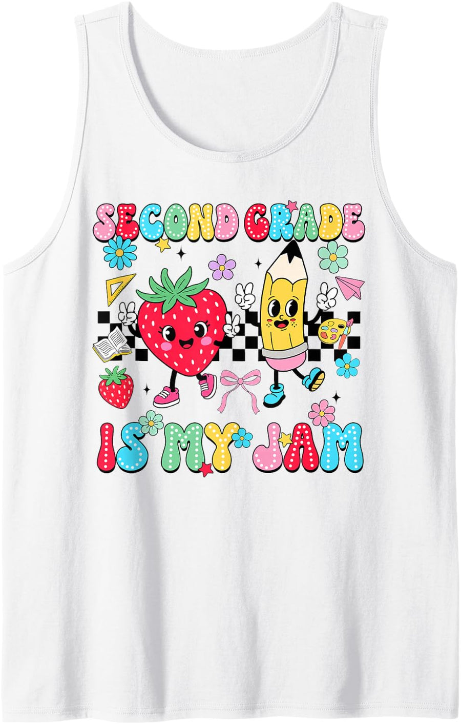 Back to School 2nd Second Grade is My Jam Strawberry Girl Tank Top - White
