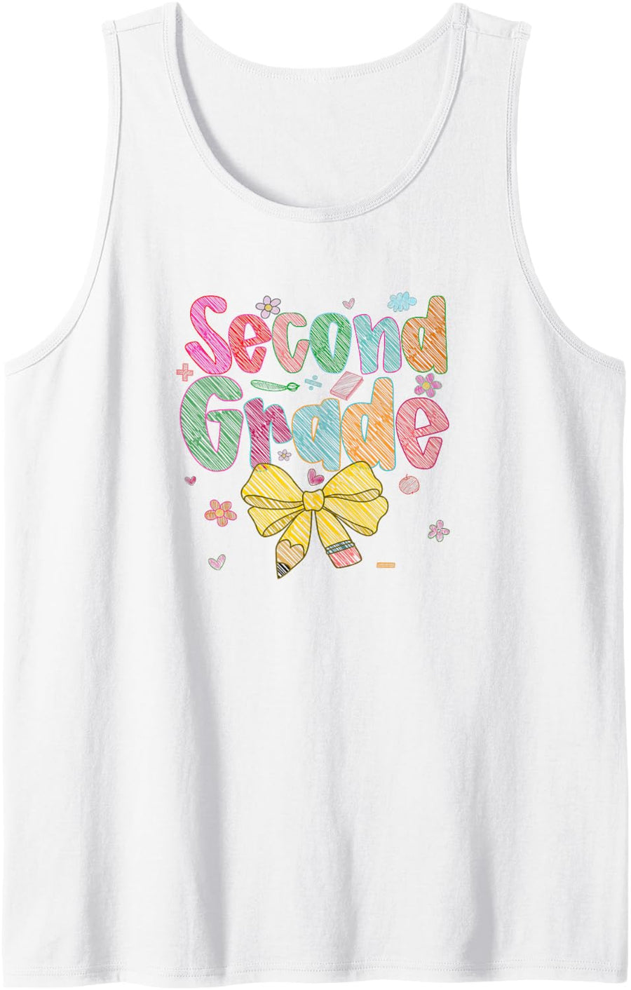 Second Grade Coquette Pencil First Day of School 1st Girl Sleeveless Tank Top - White