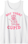 Not Today Cupid Valentines Day Funny Raccoon Tank Top - White